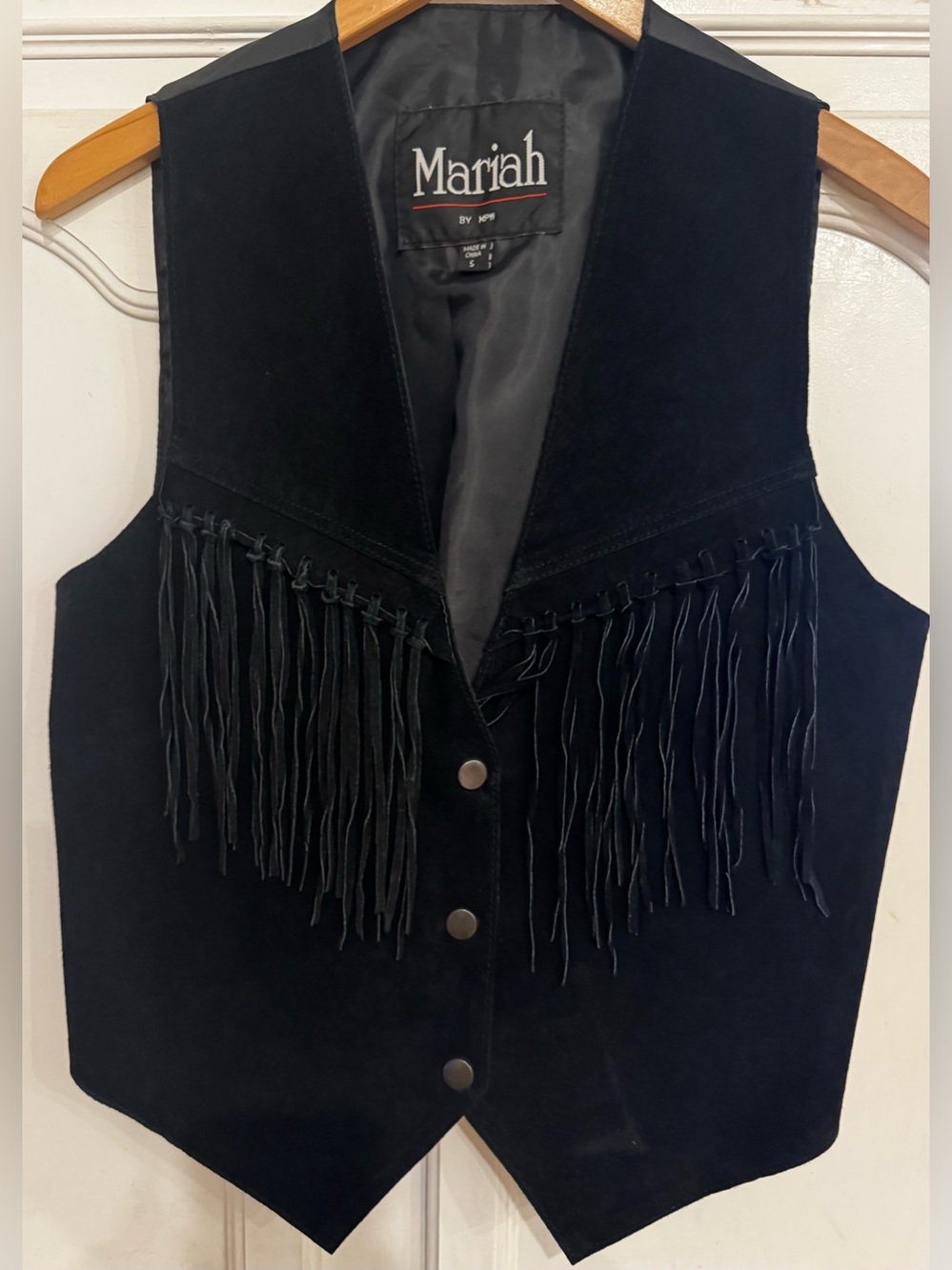 Mariah Black Suede Vest with Fringe Detail